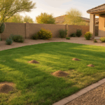 Ant hills scattered across a lawn in Gilbert, Arizona