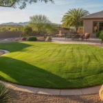 A lush, green lawn of Arizona-friendly grass in a Queen Creek backyard