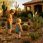 Kids safely exploring a cactus garden in Gilbert