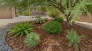 Shade-loving mulch protecting plants in a Chandler yard during summer