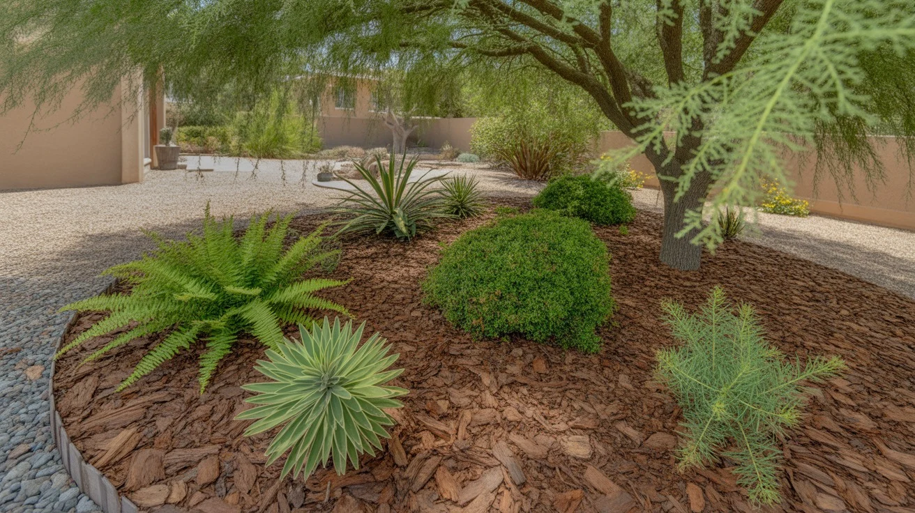 Shade-loving mulch protecting plants in a Chandler yard during summer