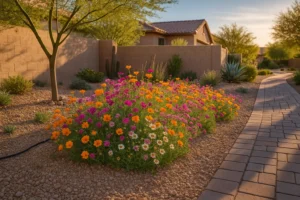 A garden in Chandler blooming with colorful wildflowers in spring