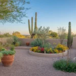 A lush, colorful spring garden in Chandler with blooming flowers and desert plants
