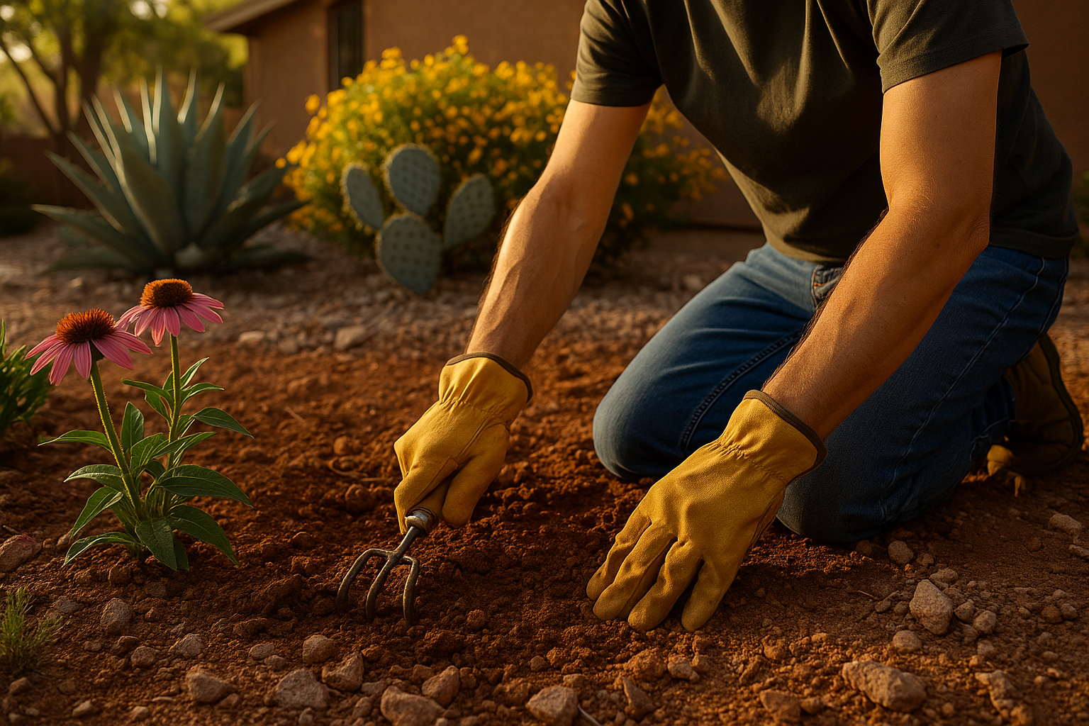 Gardener nurturing clay soil in May
