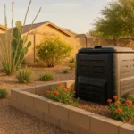 A compost bin in a Gilbert backyard garden
