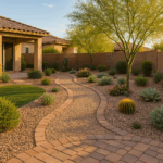 A beautifully designed gravel pathway winding through a home's yard in Gilbert