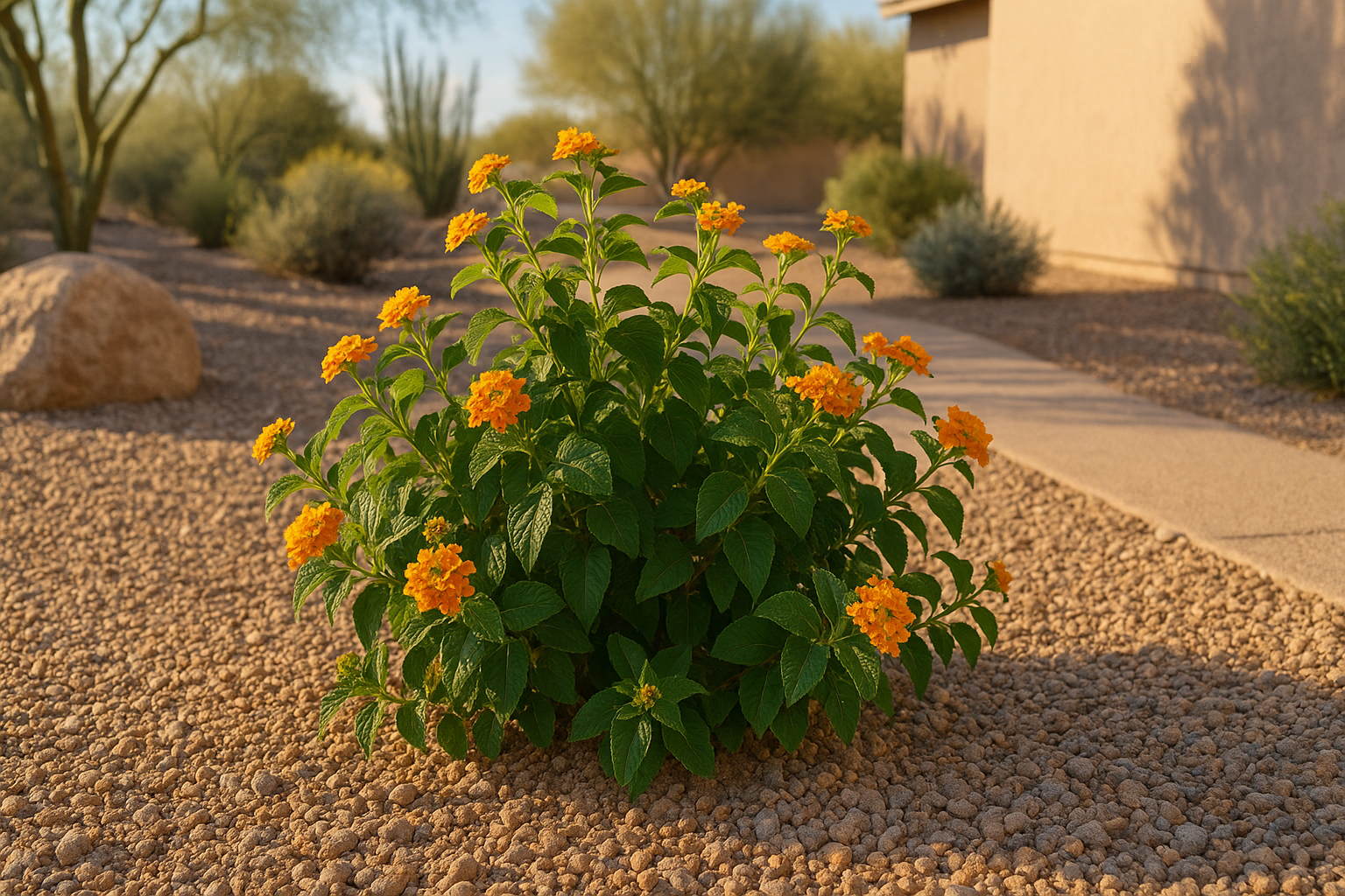 A healthy, well-pruned Lantana plant in a Gilbert garden