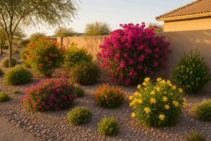 A beautiful Gilbert garden filled with colorful, desert-friendly shrubs