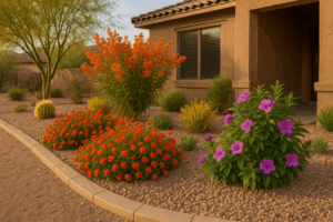 Desert-friendly garden border in a Gilbert home