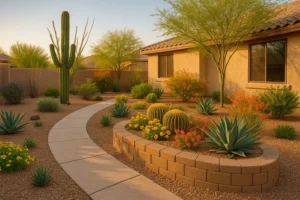 A vibrant desert garden in Gilbert, Arizona