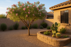 Desert Willow tree in a small Gilbert yard