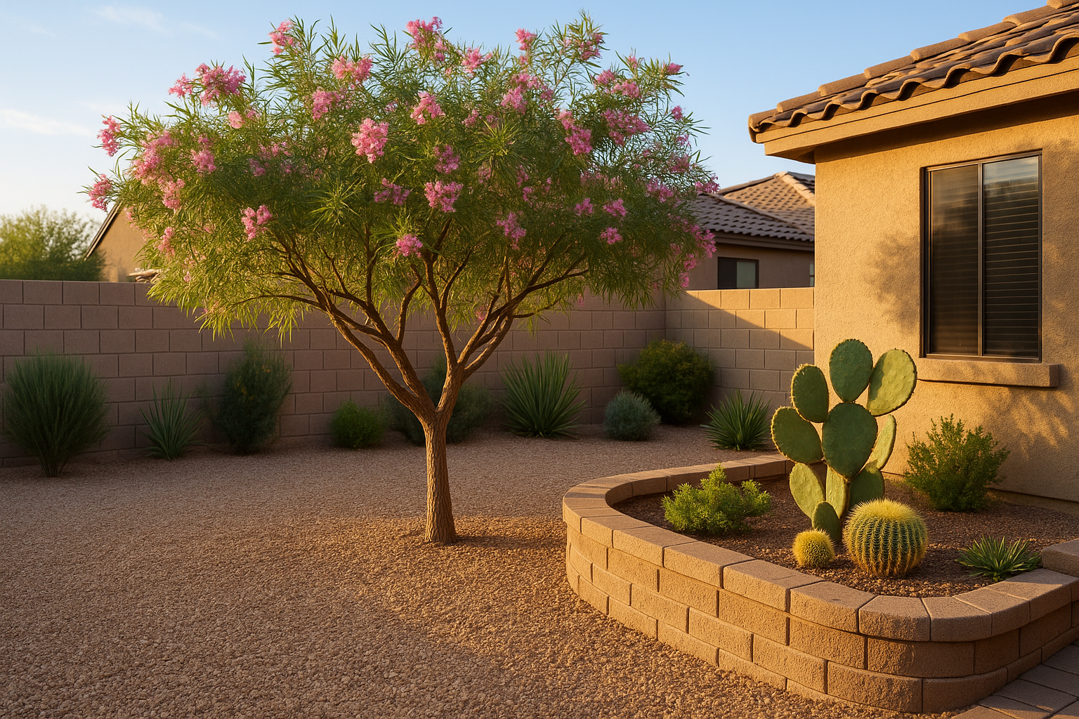 Desert Willow tree in a small Gilbert yard