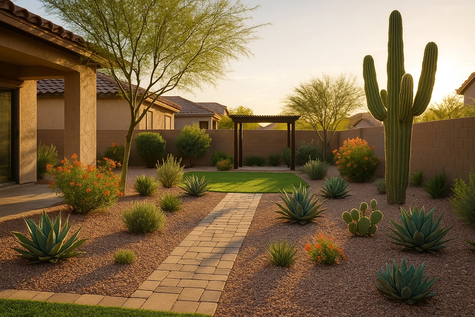 A well-maintained desert yard in Gilbert in May