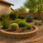 DIY garden bed edging in a Gilbert garden