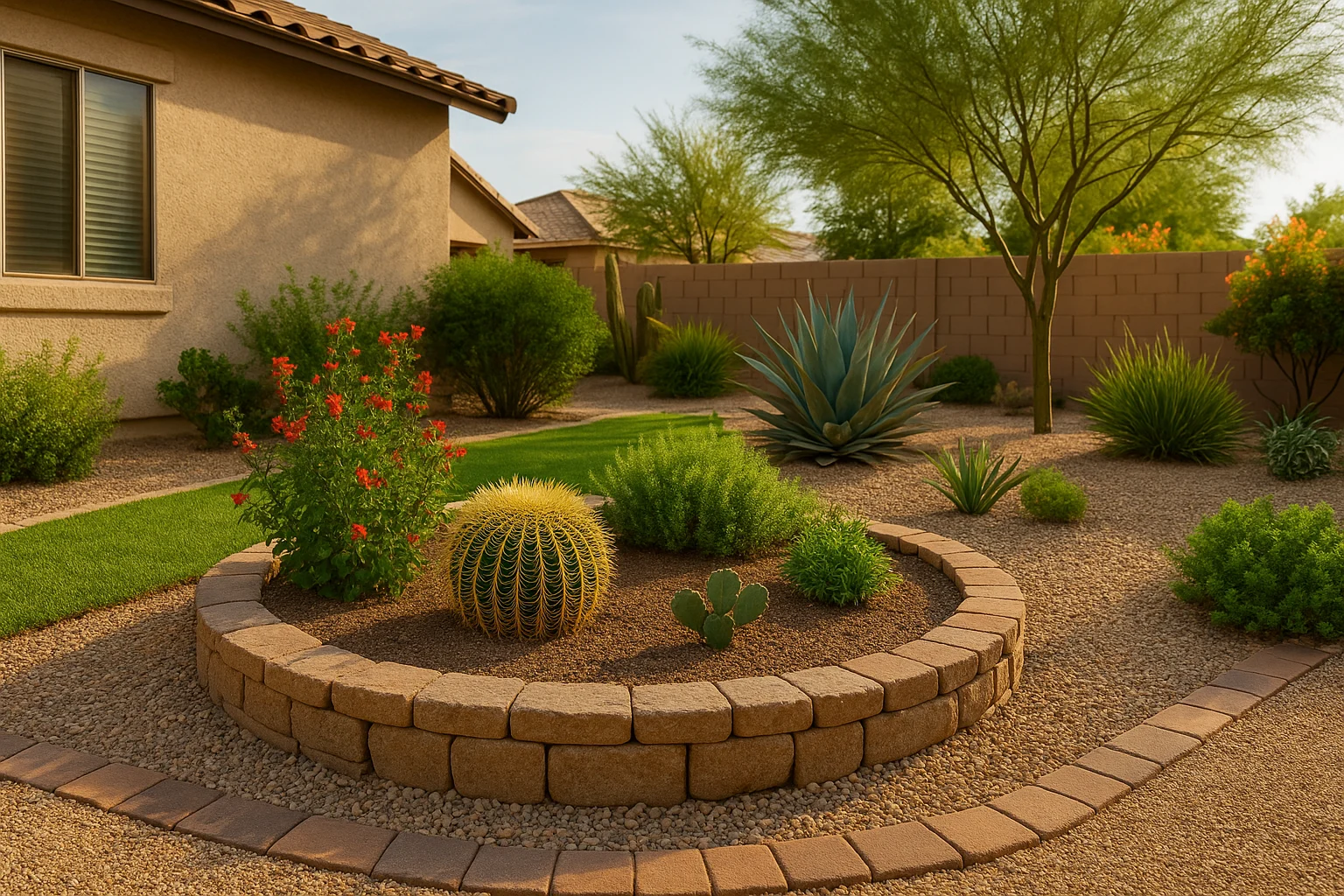 DIY garden bed edging in a Gilbert garden