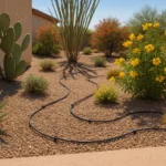 Drip irrigation line with emitters in a Gilbert yard