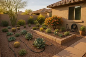 Garden with a well-planned drip irrigation system in Gilbert, Arizona