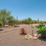 A drought-tolerant yard in Mesa with gravel, agave, and palo verde trees