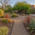 A lush drought-tolerant yard in Gilbert with native plants and efficient drip irrigation