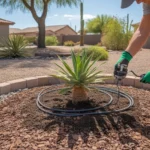 Strategies for improving dry soil in a Chandler yard, including drip irrigation, mulch, and drought-tolerant plants