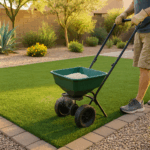 A Gilbert lawn being fertilized in mid-May