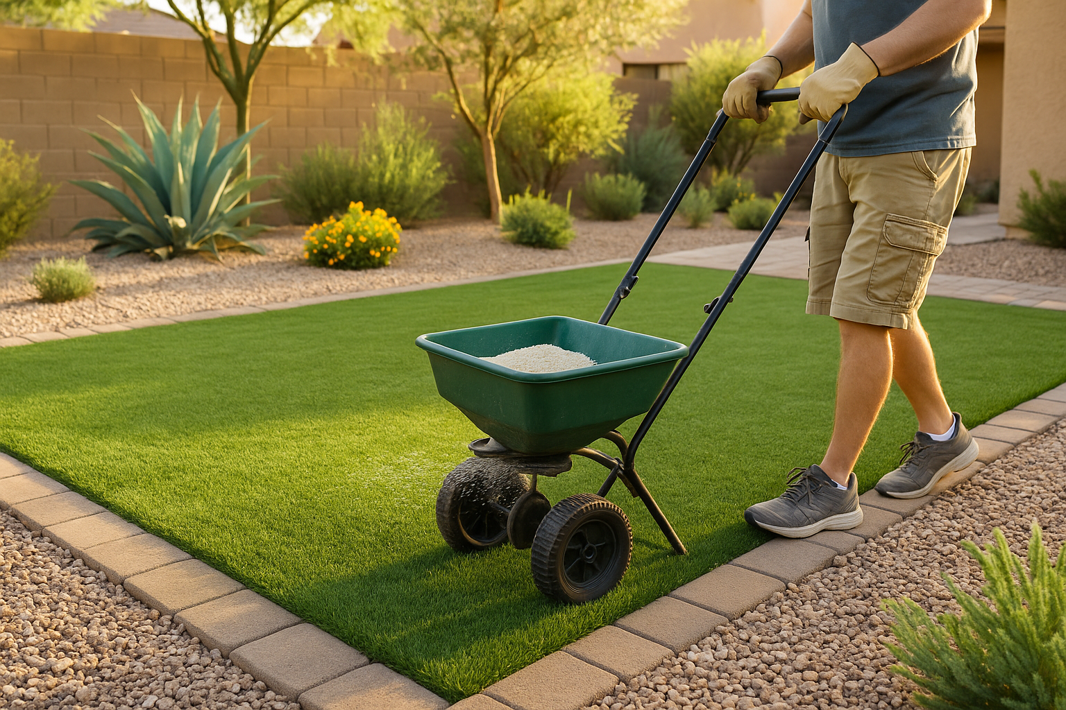 A Gilbert lawn being fertilized in mid-May