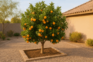 A thriving citrus tree in a Gilbert backyard