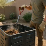 A person fixing their overheated compost pile in Gilbert