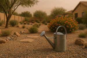 Gilbert yard after a dust storm with a watering can