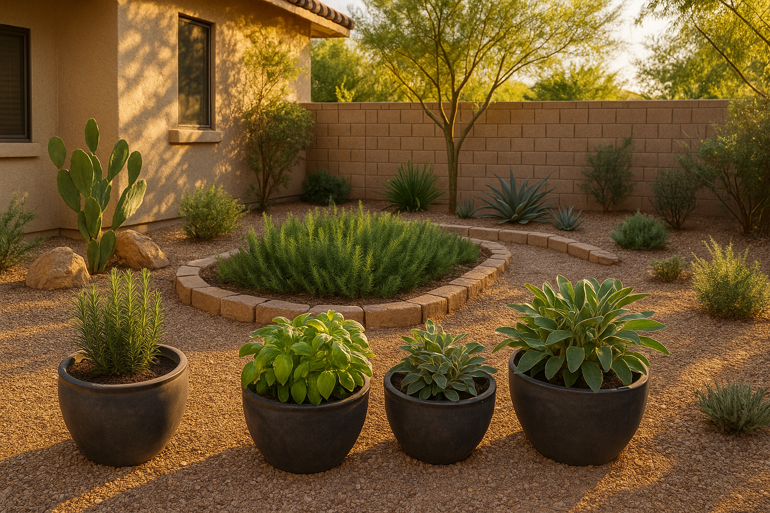An herb garden thriving in Gilbert's extreme heat