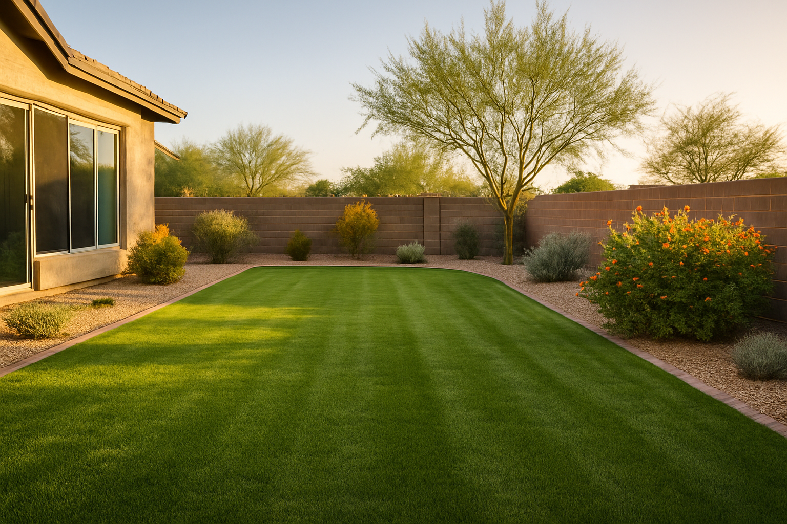 A leveled and lush lawn in Gilbert, Arizona