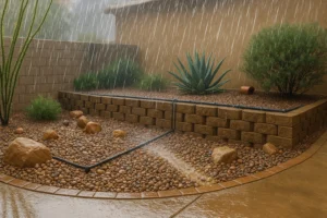 Illustration of a secured gravel bed during a monsoon in Gilbert