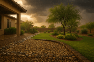 Illustration of a secured gravel bed during a monsoon in Gilbert