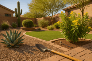 A well-maintained garden in Gilbert ready for the monsoon season