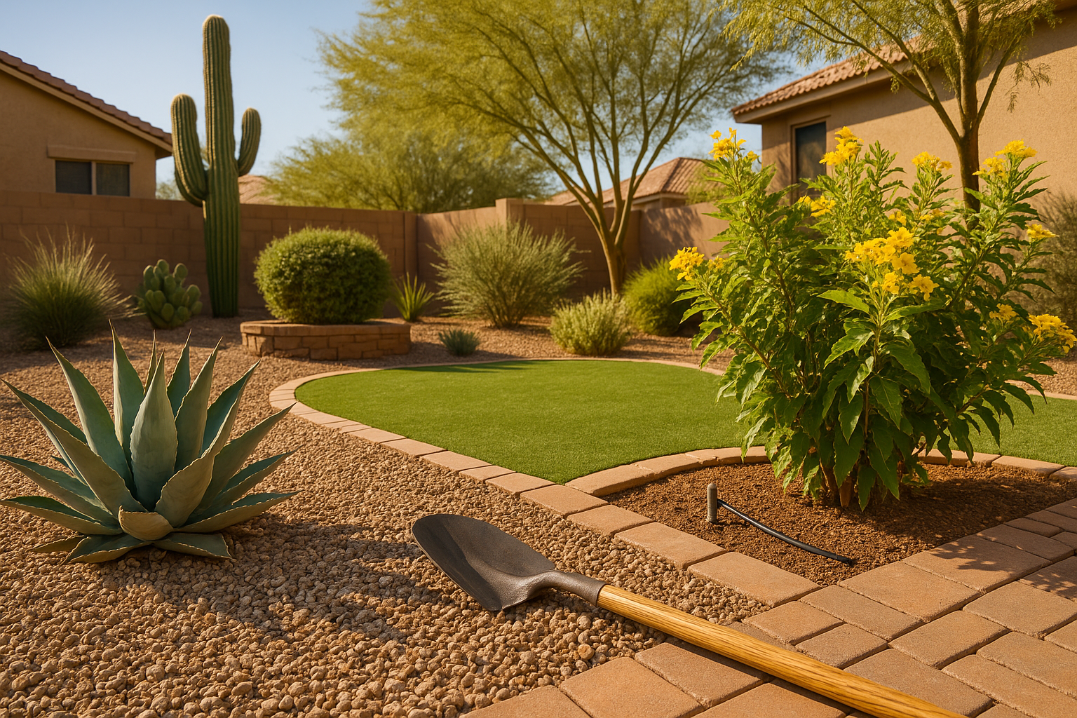A well-maintained garden in Gilbert ready for the monsoon season