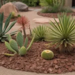 Mulch applied around desert plants in a Gilbert yard