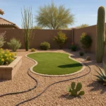 A well-irrigated garden in Gilbert in May with a drip system