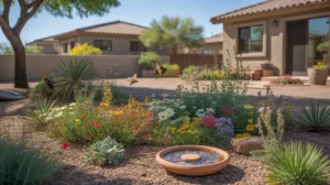Checklist for planting a pollinator garden in a Gilbert yard, including colorful native flowers.