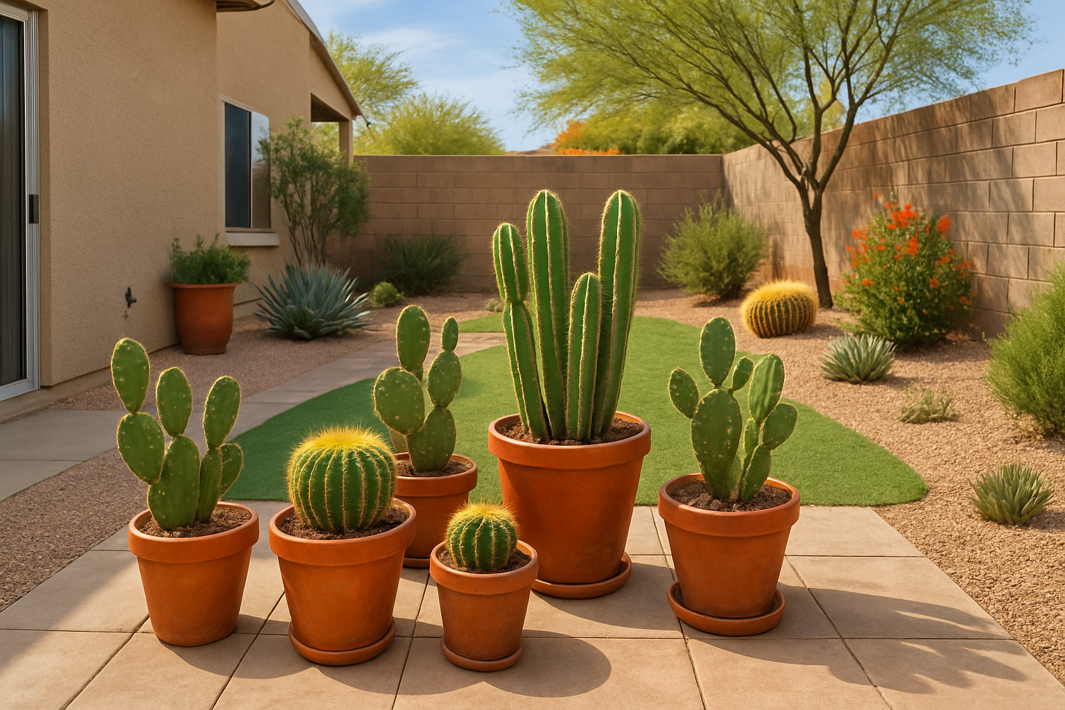Potted cactus display in Gilbert