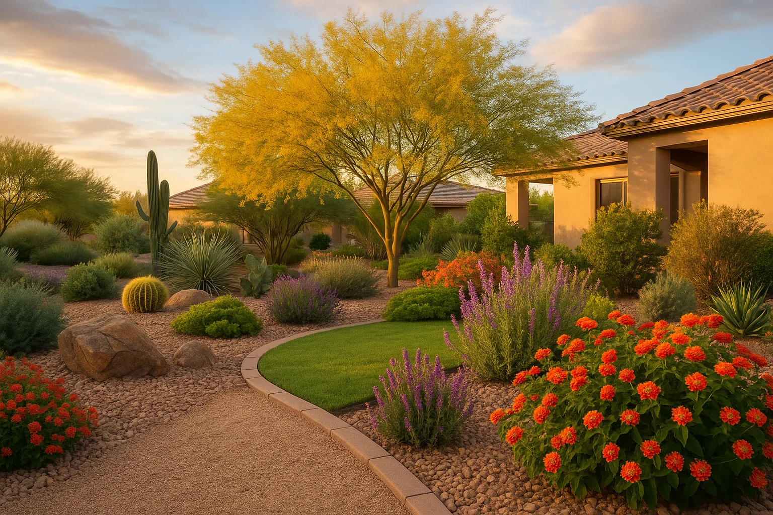 A flourishing yard in Gilbert, Arizona during the spring season