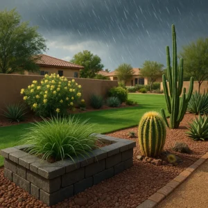 Illustration of soil management techniques during summer storms in Gilbert