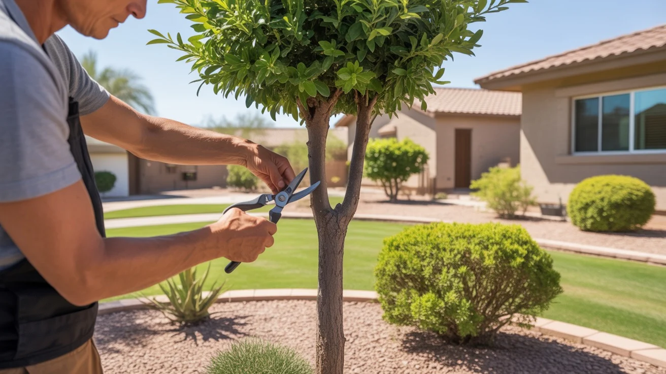 Pruning techniques being used on a tree in a Gilbert yard