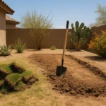 Preparing a Gilbert yard for xeriscaping by removing grass and improving soil