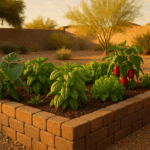 Fresh vegetables growing in a raised bed garden in Gilbert