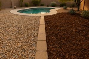 Comparison of gravel and mulch groundcover