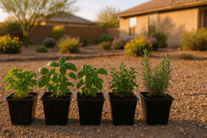 Herb starter kits lined up for spring planting in Mesa