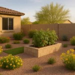 A flourishing garden in Gilbert, Arizona, in June