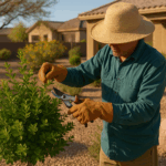Gardener pruning a shrub in Gilbert during late spring