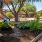 Late-summer fertilizing of shade-loving plants in a Queen Creek yard