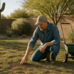 Gilbert homeowner restoring a patchy lawn in May